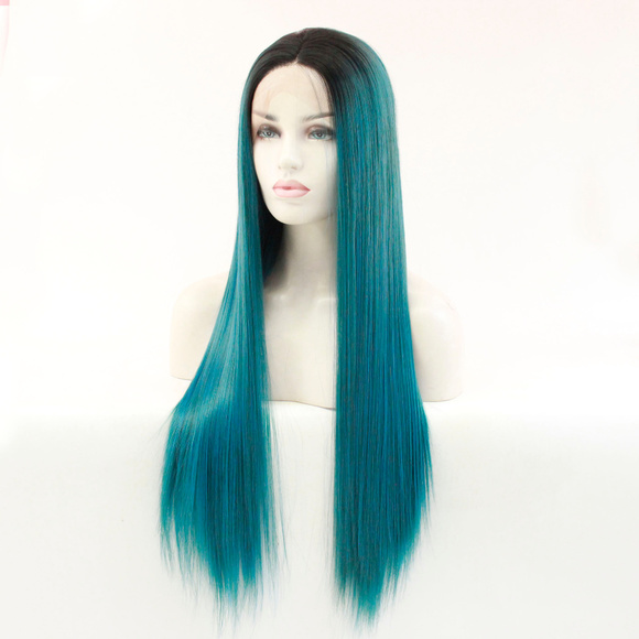 Ombre 1b/blue lace front wigs silky straight - Picture 5 of 6